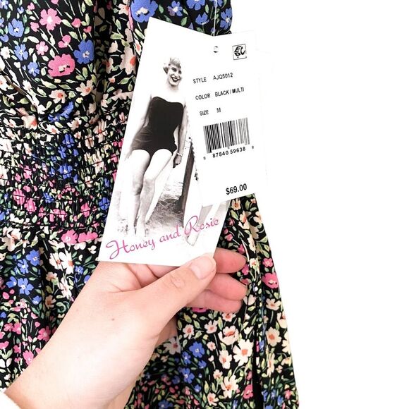 Honey and Rosie Black Multicolor Floral Sleeveless Playsuit Jumpsuit Medium - Picture 11 of 11